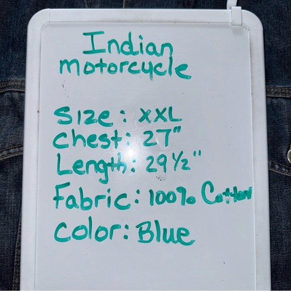 Indian Motorcycle Men’s XXL Denim Jean Jacket Blue Logo Patch 100% Cotton Canada - Picture 6 of 6